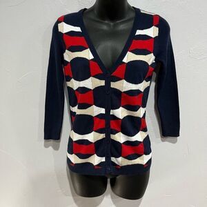 The Limited Women’s Navy Red Ivory 3/4 Sleeve Cardigan Sweater Size Small​